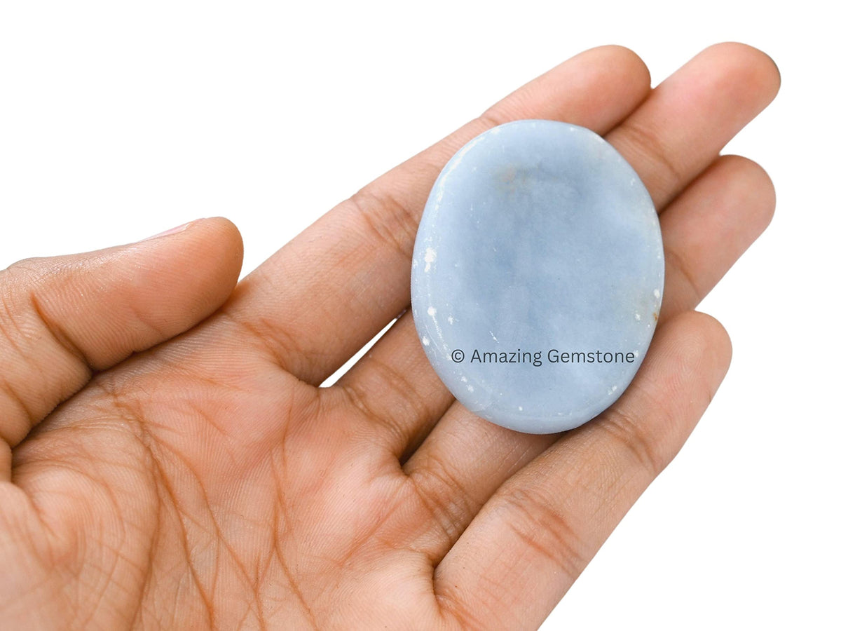 Amazing Gemstone Angelite Worry Stone Crystals & Healing Stones - Worry Stones for Stress Relief Gifts - Piedra Crystal Fidget for Meditation, Relaxation - Unique Stocking Stuffers and Gifts