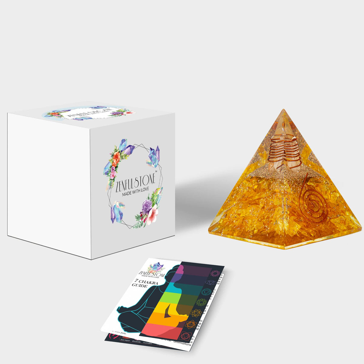 Citrine Orgone Pyramid for Success & Motivation | Orgonite pyramids with Copper Coil and Crystal Quartz for Chakra Protection