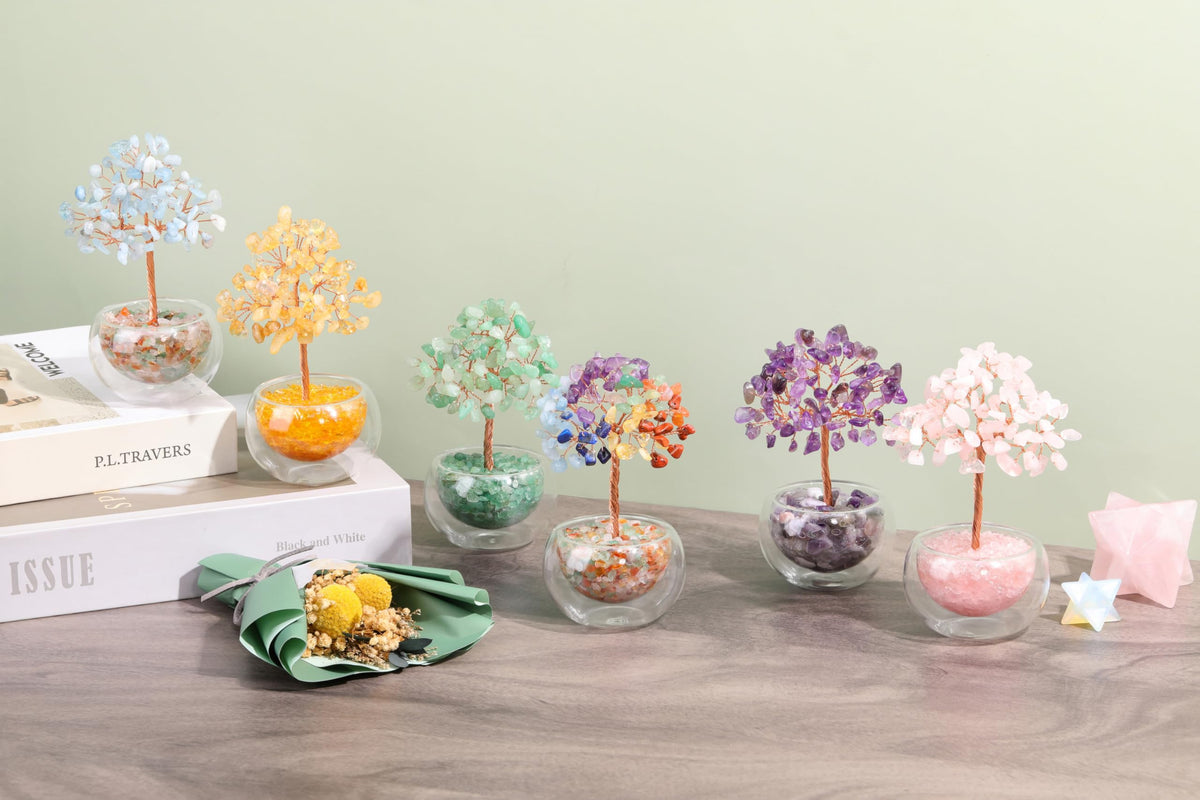 PESOENTH Green Aventurine Tree Crystal Tree of Life Gifts for Women Mom Birthday,Green Crystal Bonsai Tree Healing Stone Gem Trees Spiritual Home Room Decor Gifts for Women