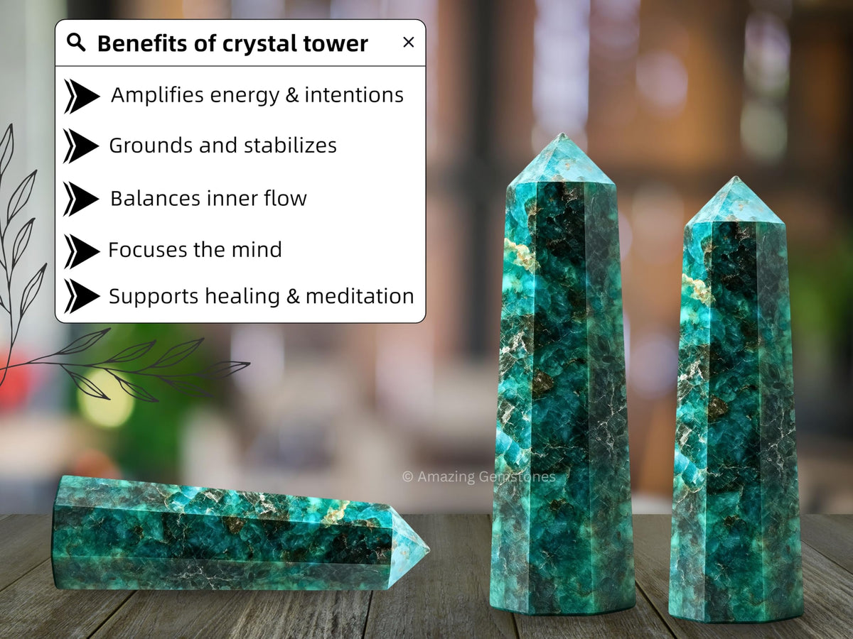 Amazing Gemstone Chrome Diopside Crystal Towers - Natural Healing Crystal Point Obelisk for Reiki Healing and Crystal Grid (2" to 3" INCH)