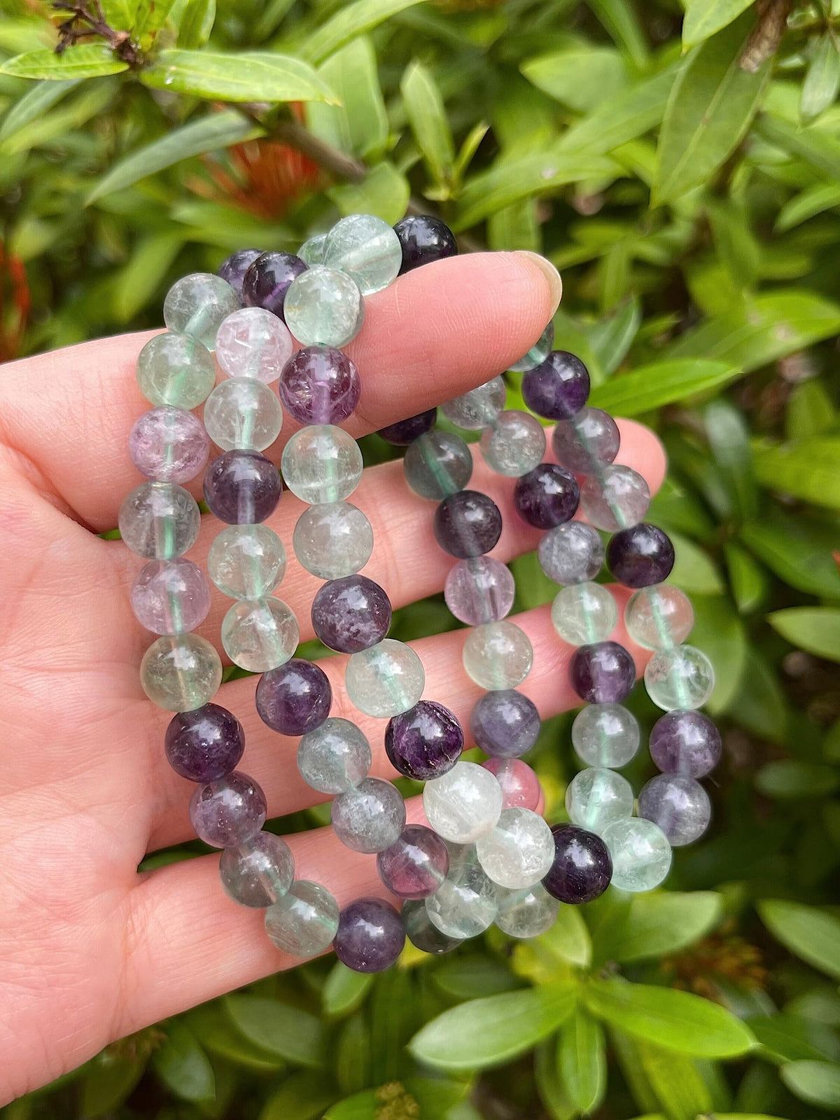 GAF TREASURES Rainbow Fluorite Crystal Bead Bracelet 8mm, Genuine Rainbow Fluorite Stretch Gemstone Bracelet, Healing Crystal Bracelet, Gift for Men & Women (1)