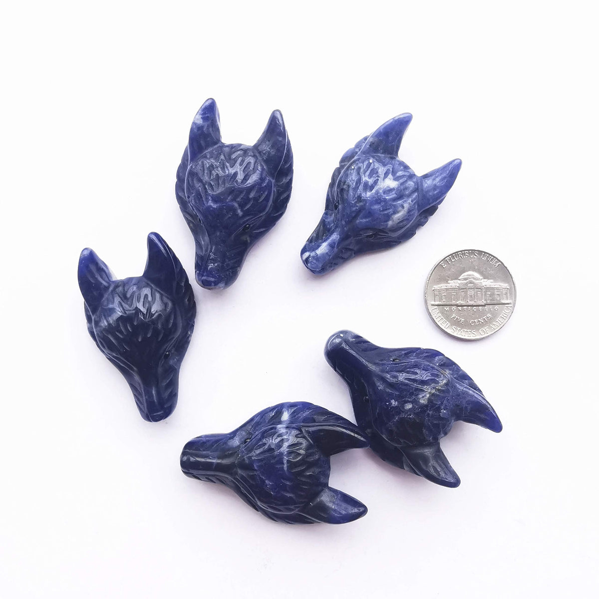 Bacatgem Natural Sodalite 1.57 inchs Wolf Head Pocket Crystals and Healing Stone Figurine,Haped DIY-Jewelry Pendant