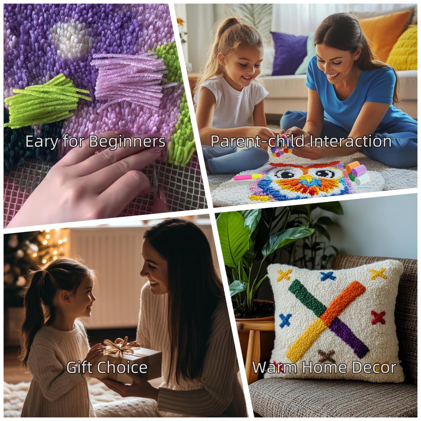 DIY Latch Hook Pillow Kits for Adults Merry Christmas Winter Christmas Tree Pillow Cover Printed Pillowcase Crochet Yarns Hooking Handmade Cushion for Home Sofa Decoration 17x17inch(3)