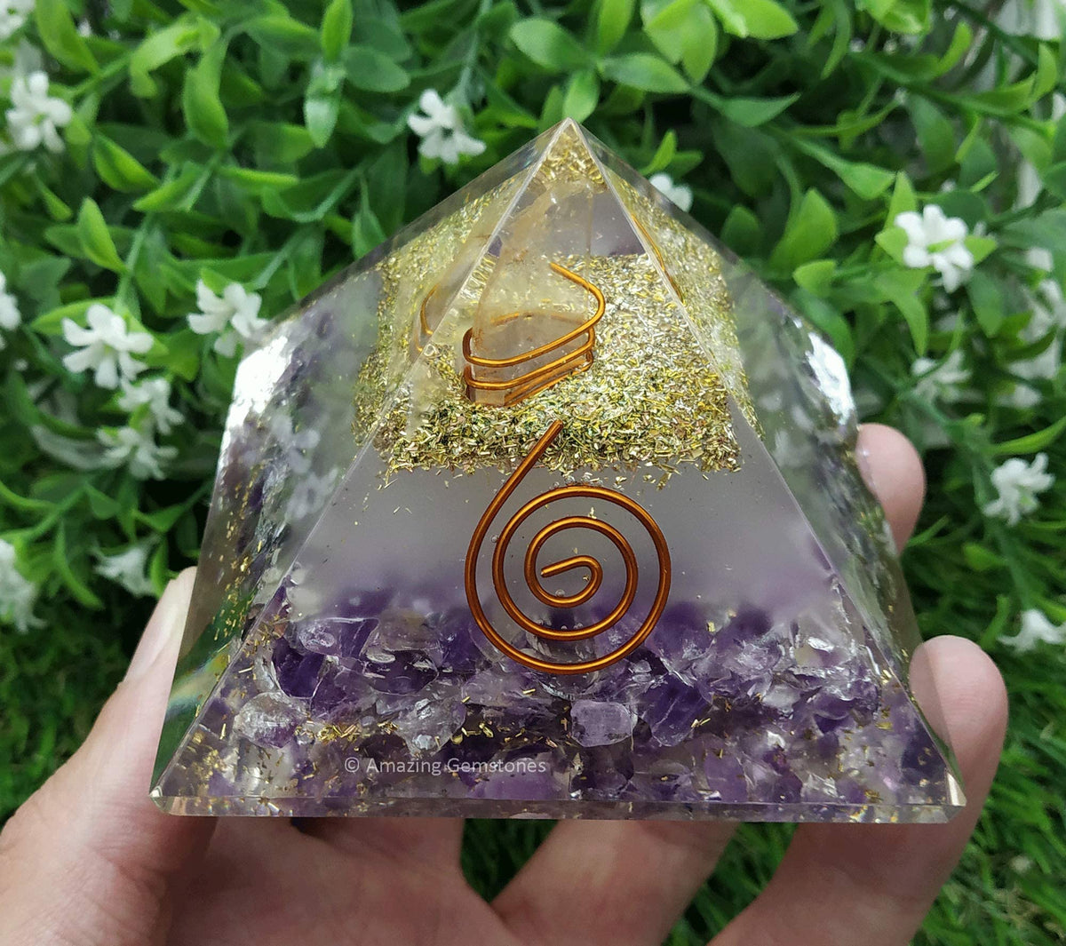 Amazing Gemstone Large Orgone Pyramid | Glow in Dark Amethyst Pyramid Crystal | Orgonite Pyramid | Organ Pyramids Positive Energy Healing