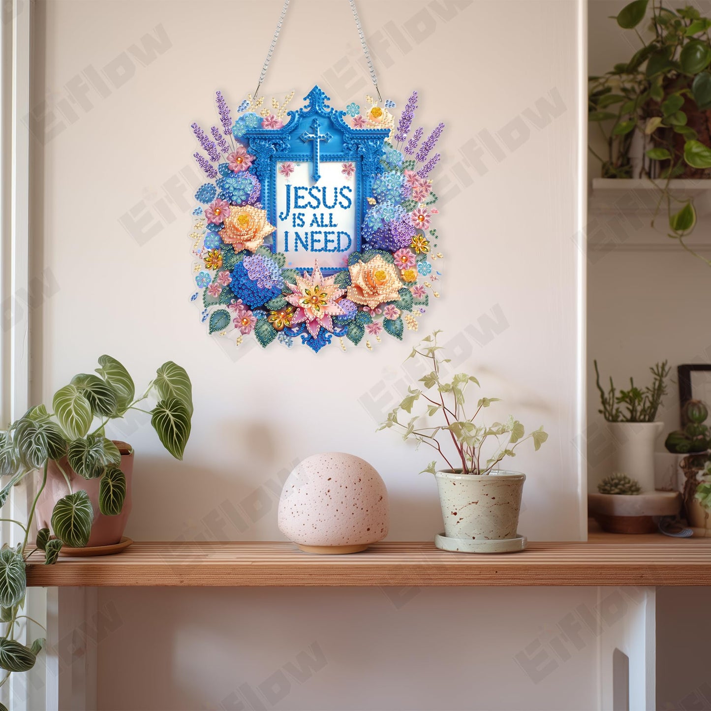 Eiflow Acrylic Diamond Art Hanging Kit for Adults Religious, DIY Diamonds Painting Door Hanger Board Kit, Special Crystal Diamond Art Painting Pendant Ornament (Jesus)