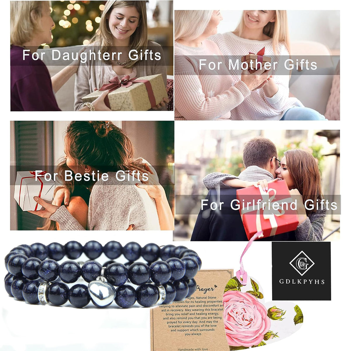 GDLKPYHS Healing Bracelets for Women - Blue Sandstone Bracelet - Healing Prayers Crystal Bracelet, 8mm Natural Stone Stress Relief Yoga Beads Get Well Soon Gifts