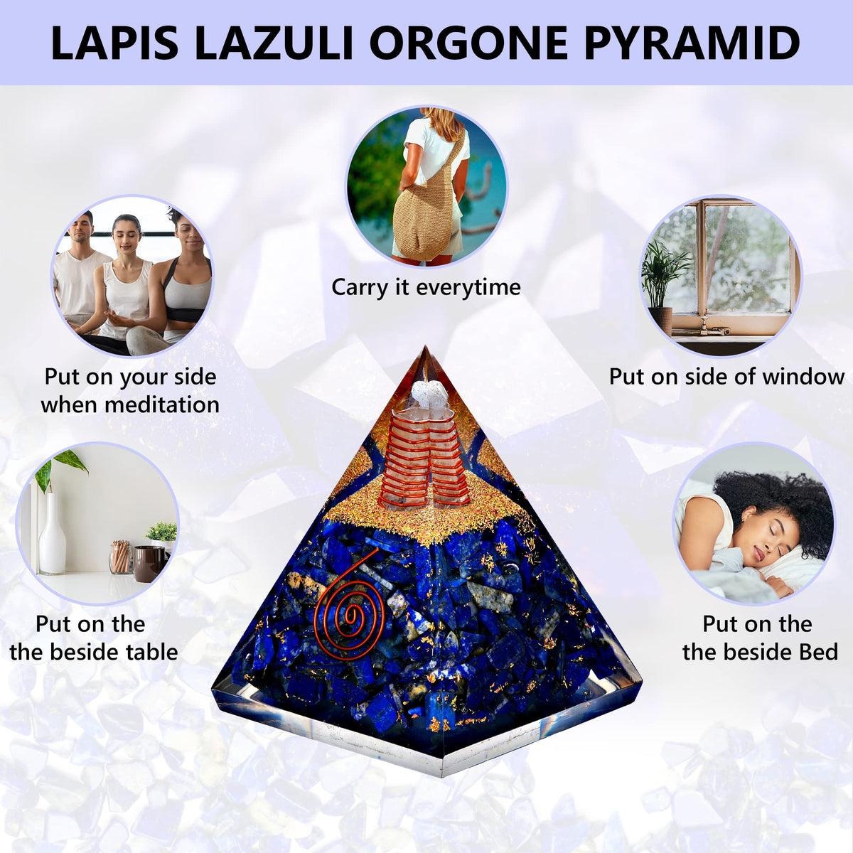 Anaya Agate Crystal Pyramid, Handmade Lapis Lazuli Orgone Pyramid for Positive Energy, Healing Stones for Meditation, Yoga, Orgonite Pyramids for Inner Truth, Life Clarity, Christmas Gifts for Women