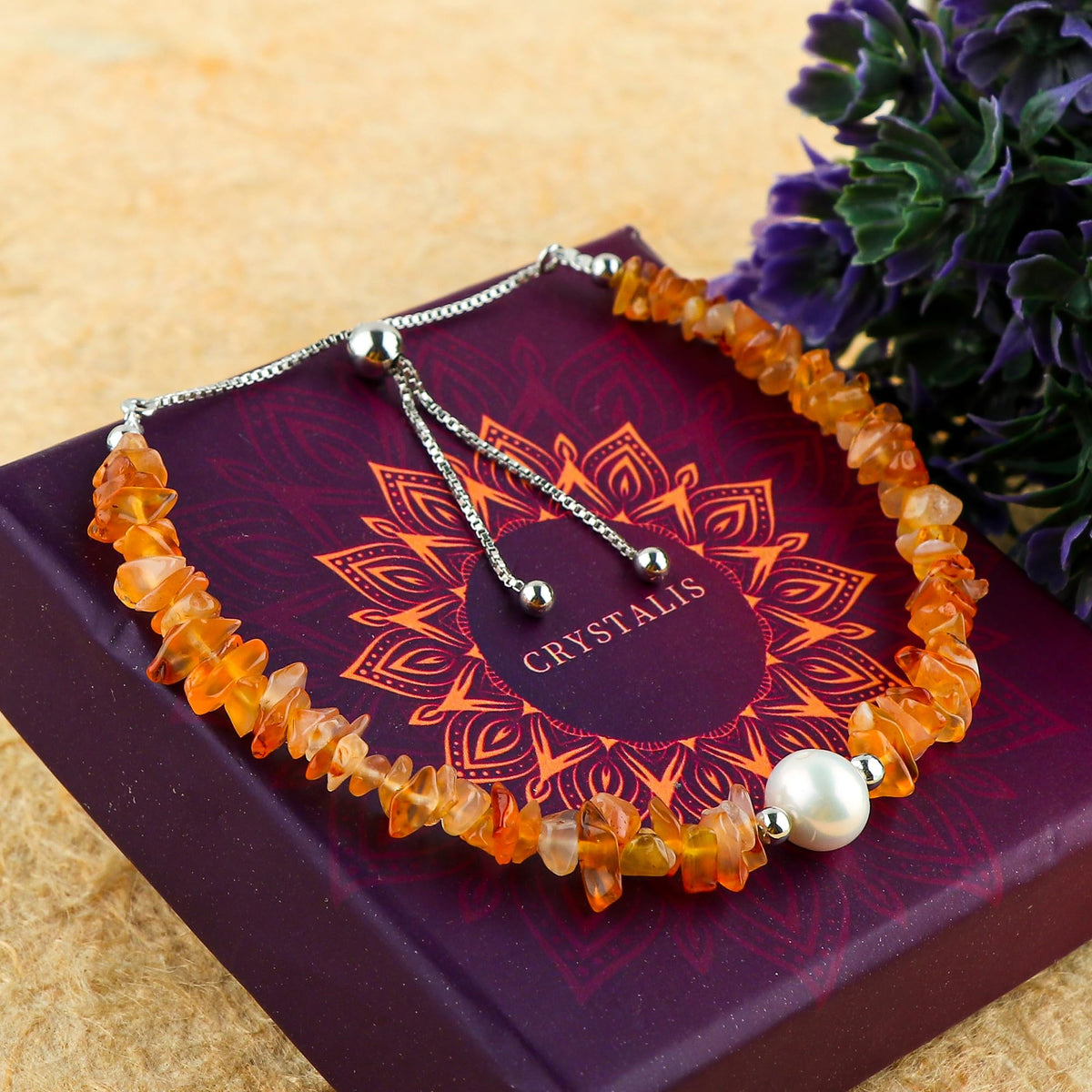 CRYSTALIS Natural Carnelian Beads Slider Bolo Bracelet with Elegant Pearl, Uncut Chips Nuggets Crystals, Chakra Healing Gemstone, Women Jewelry, 925 Sterling Silver Slider 10 inch