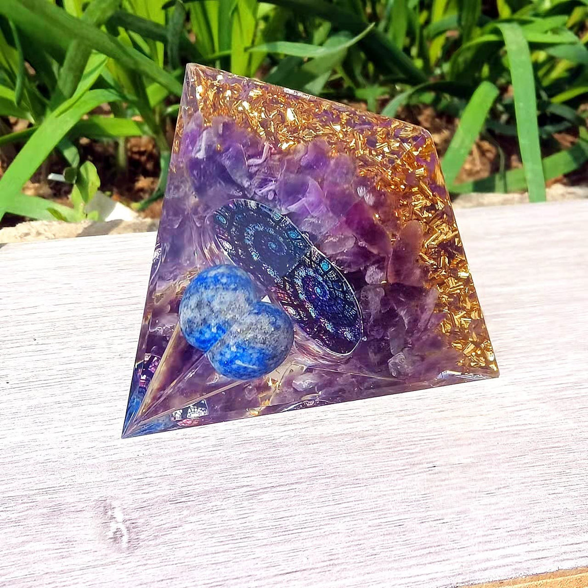 ycyingcheng Moonstone Crystal Orgone Pyramid Ogan Crystal Energy Tower, Nature Reiki Chakra Crushed Stone Jewelry, Crystal Pyramid for Home Decor (Crystal Pyramid-16)