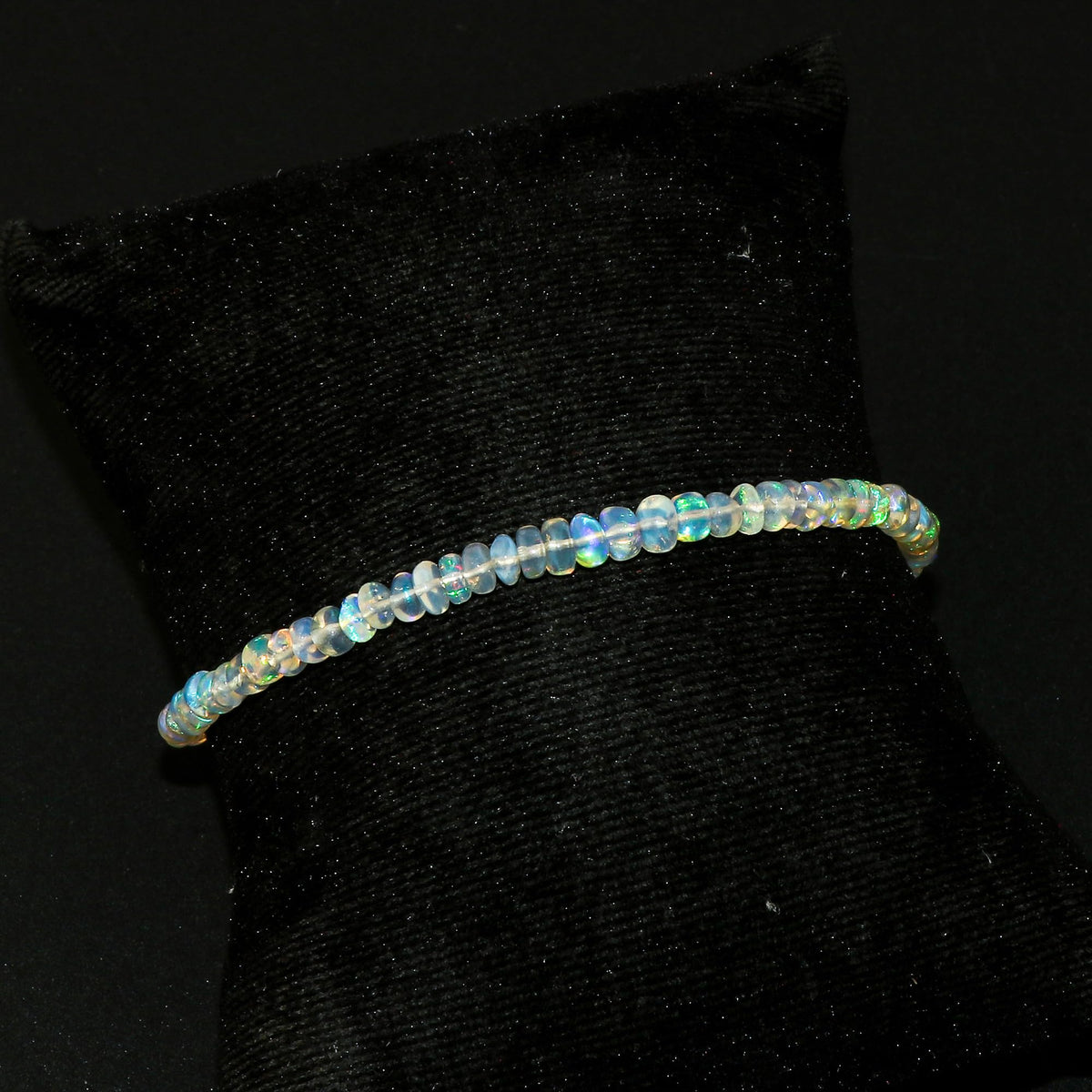 CRYSTALIS Natural Ethiopian Opal Beads Bracelet, High Grade Beaded Crystals, Chakra Healing Gemstone, Gift Giving Women Jewelry, 925 Sterling Silver 8 inch