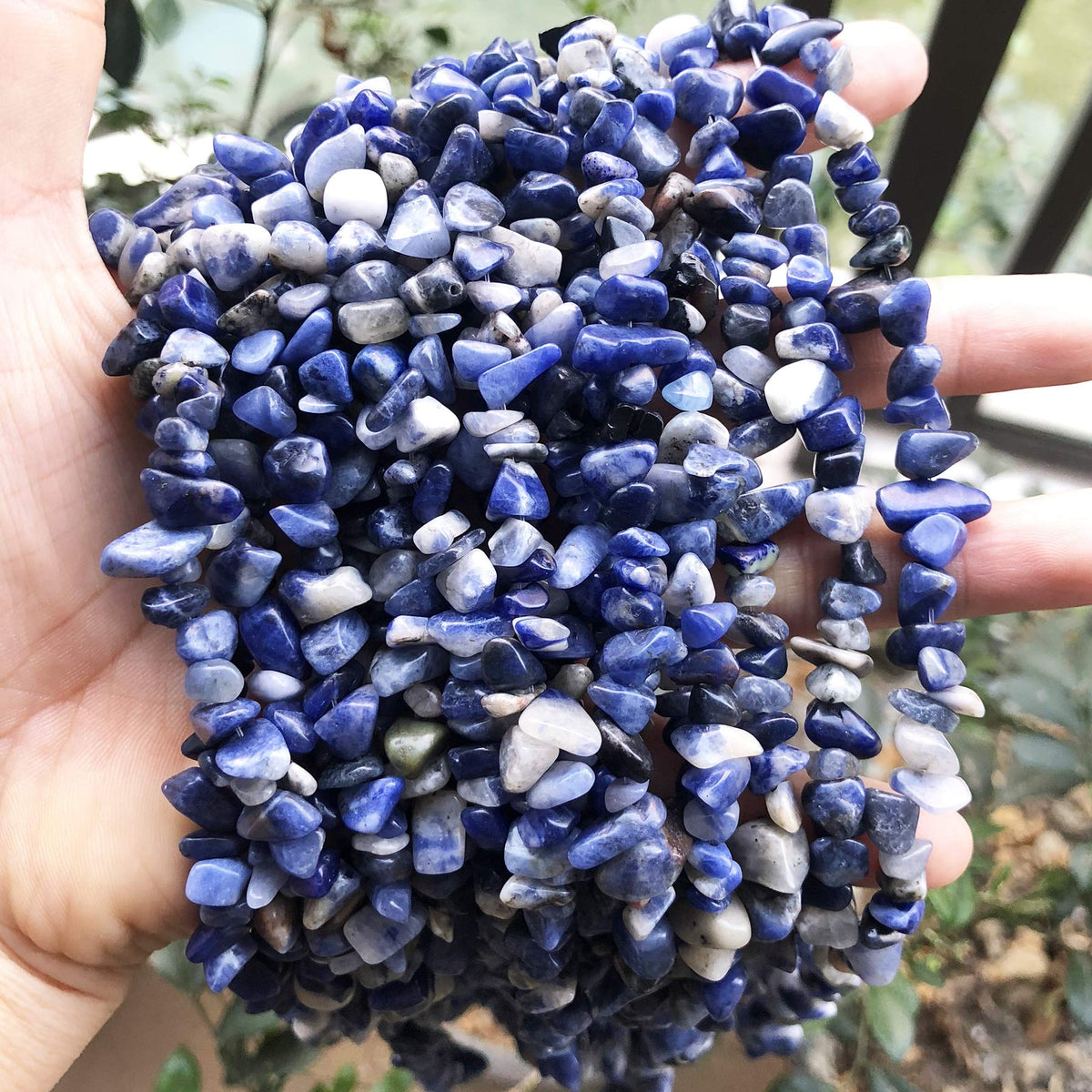 Fekuar 64" Irregular Tumbled Sodalite Chip Beads for Jewelry Making, Healing Crystal Drilled Loose Bead Strand DIY Craft Supplies, 5-8mm