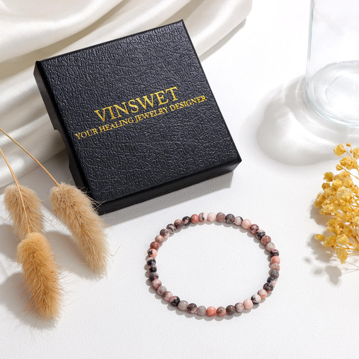 Vinswet Healing Crystal Bracelets for Women Men 4mm Zebra Natural Stone Beaded Stretch Bracelet Handmade Gemstone Reiki Spiritual Jewelry Gifts