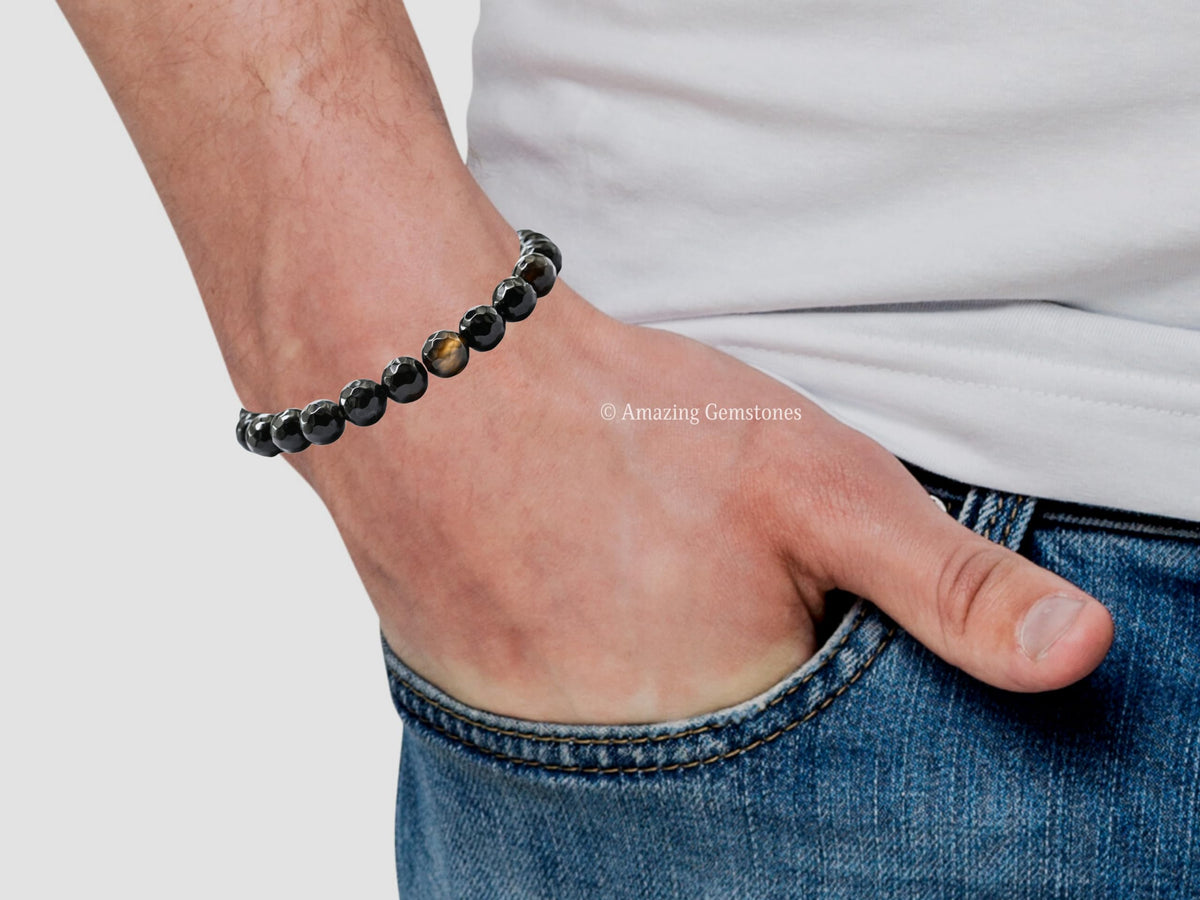 Amazing Gemstone Black Hakik Bracelet for Women - Chakra Mens Bracelet Protection Crystals and Healing Stones - Faceted Beaded Blessing Bracelet Spiritual Meditation Gift Christmas Stocking Stuffers