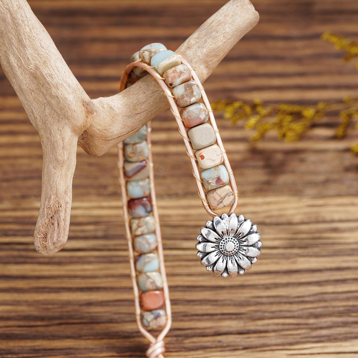 Plumiss Boho Handmade Agalmatolite Stone Bead Wrap Bracelets for Women Men Natural Gift