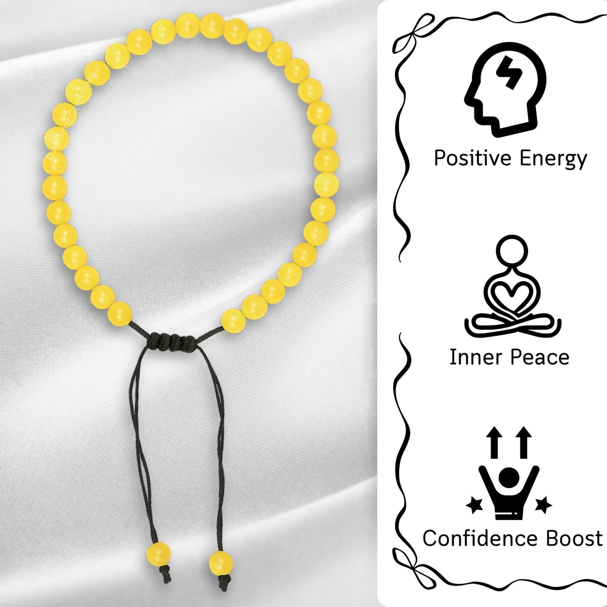 Amazing Gemstone Yellow Calcite Anklet Ankle Bracelets for Women - Waterproof Beaded Healing Crystal Anklets, Plus Size Chakra Gemstone Bead Anklet (Stretchy Adjustable - Plain)