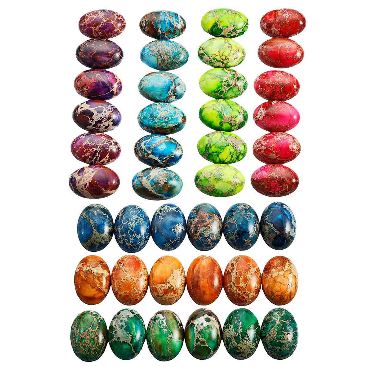 rockcloud 18x25mm Oval Cabochon Flatback Semi-precious Stones Sea Sediment Jasper for Jewelry Making Pack of 5