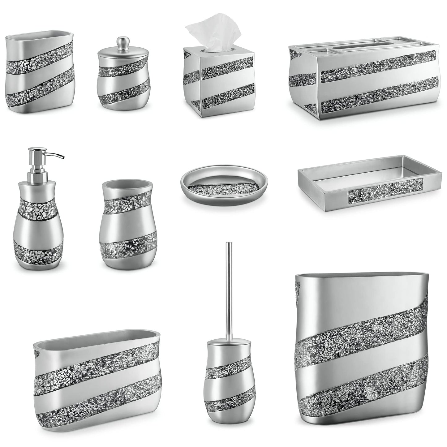 Creative Scents Silver Mosaic Liquid Soap Dispenser For Bathroom - Decorative Lotion Dispenser - Bling Countertop Soap Dispenser For Liquid Soap And Lotion With Durable Metal Pump (Silver-Gray)