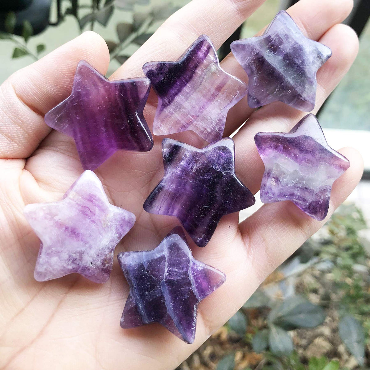 Fekuar Fluorite Crystal Star Chakra Stones for Reiki Healing Yoga Balance Meditation Polished Mini Pocket Palm Stone 1 Inch (30mm)