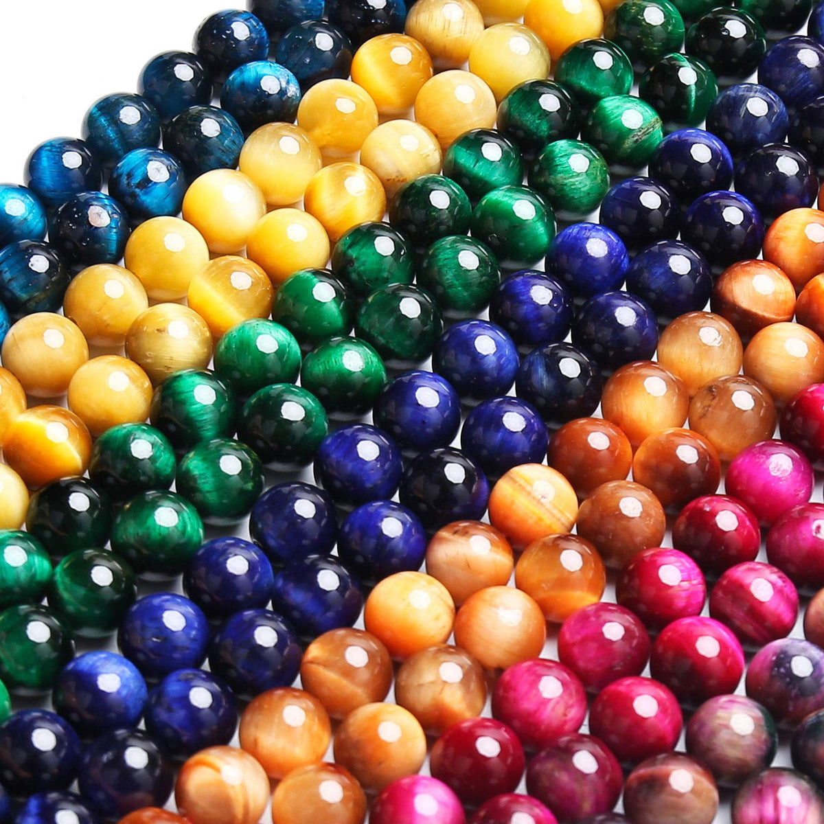 Natural Blue Green Tiger Eye Beads, Grade AAA Gemstone Round Loose Beads 10MM 40PCs Bulk Lot Options, Semi Precious Stone Beads for Jewelry Making