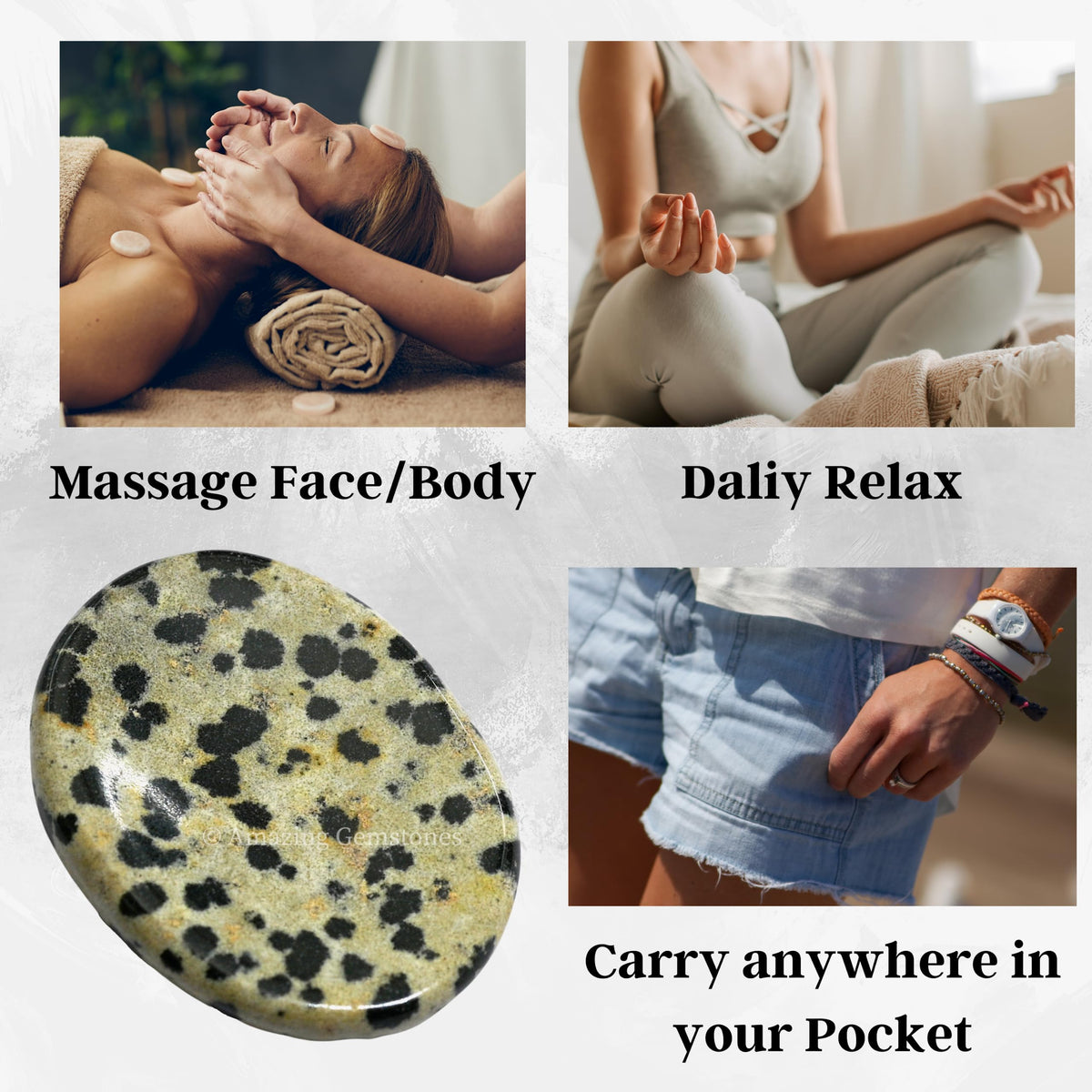 Amazing Gemstone Dalmatian Jasper Worry Stone, Healing Crystals - Piedra Crystal Fidget for Gift, Meditation, Calming, Relaxation, Stress Relief