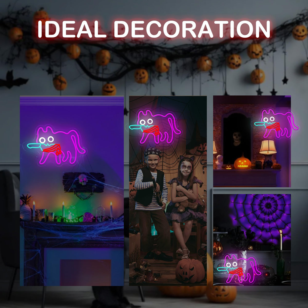 Cat Knife Neon Sign Anime Light Up Sign– Spooky LED Wall Light for Scary Party Decor, Creepy Cat Aesthetic Light for Bedroom, Game Room, or Gift – 15.6 x 10 inches