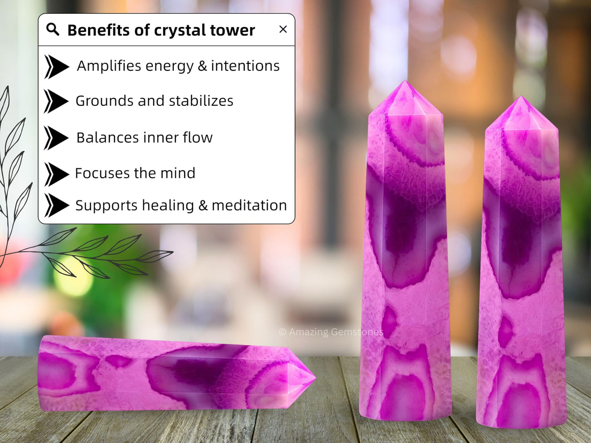 Amazing Gemstone Pink Agate Crystal Towers - Natural Healing Crystal Point Obelisk for Reiki Healing and Crystal Grid (3" to 4" INCH)