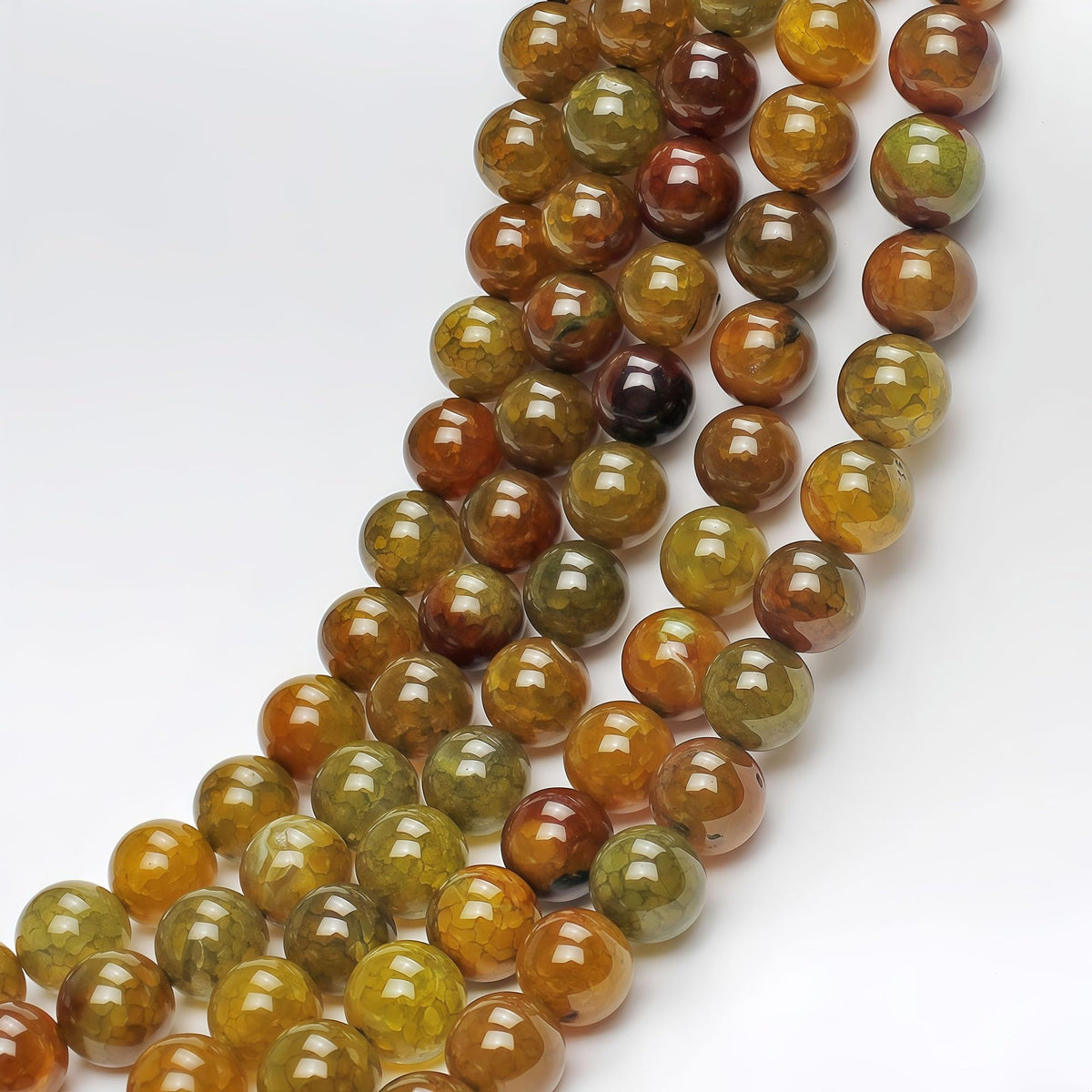 MJDCB Natural Ancient Crack Agate Beads Yellow Dragon veined Stripe Agate Round Stone Beads for DIY Necklace Bracelat Jewelry Making 15" (10mm)