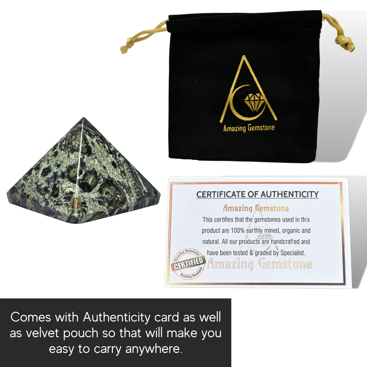 Amazing Gemstone Kambaba Jasper Pyramid Crystal Healing Stones - 1" Great Pyramid Figurine of Natural Stone Pyramid for Meditation, Reiki, Chakra Balancing and Crystal Pyramids Grid