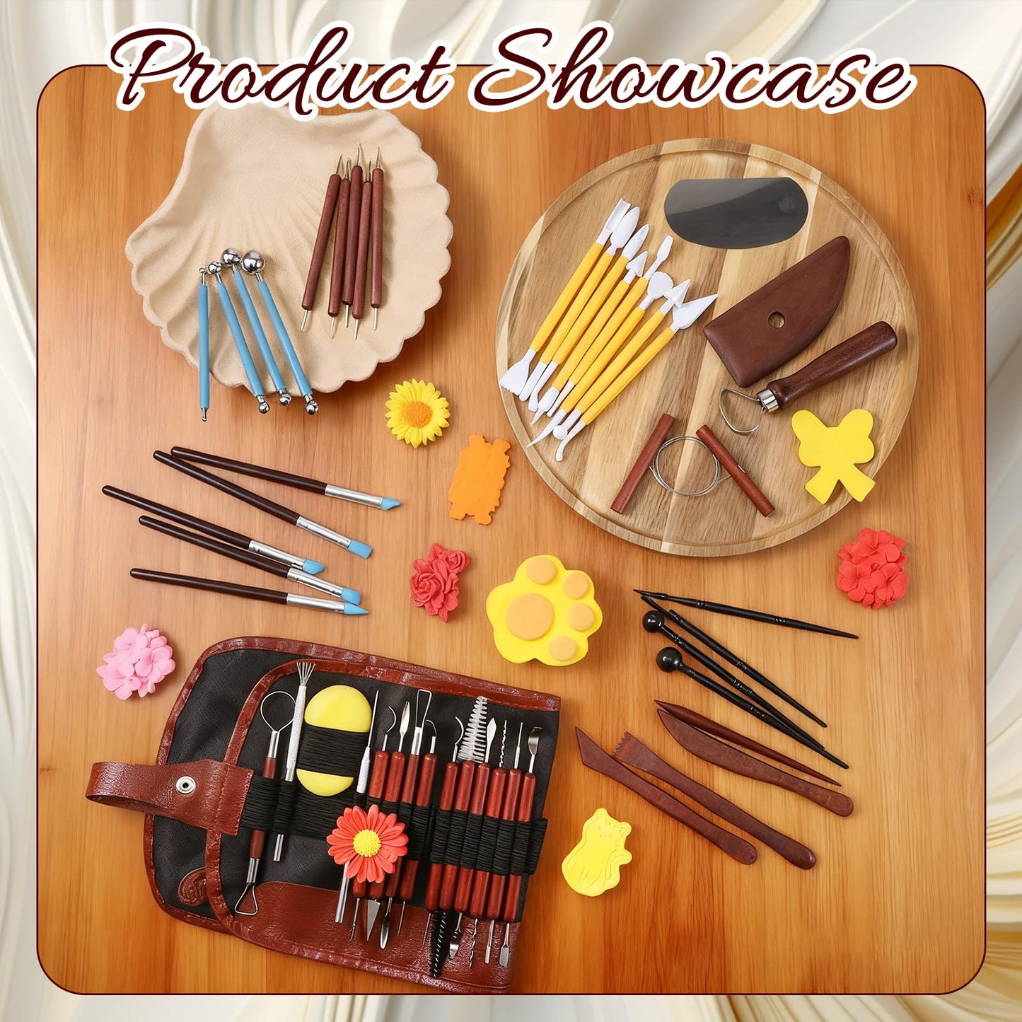 48PCS Pottery Tools Kit for Sculpting, Polymer Clay Tools Kit, Ceramics Modeling Tool, Clay Carving Tool with a Storage Bag, for DIY Handcraft Modeling, Trimming, Shaping, Carving, Dotting