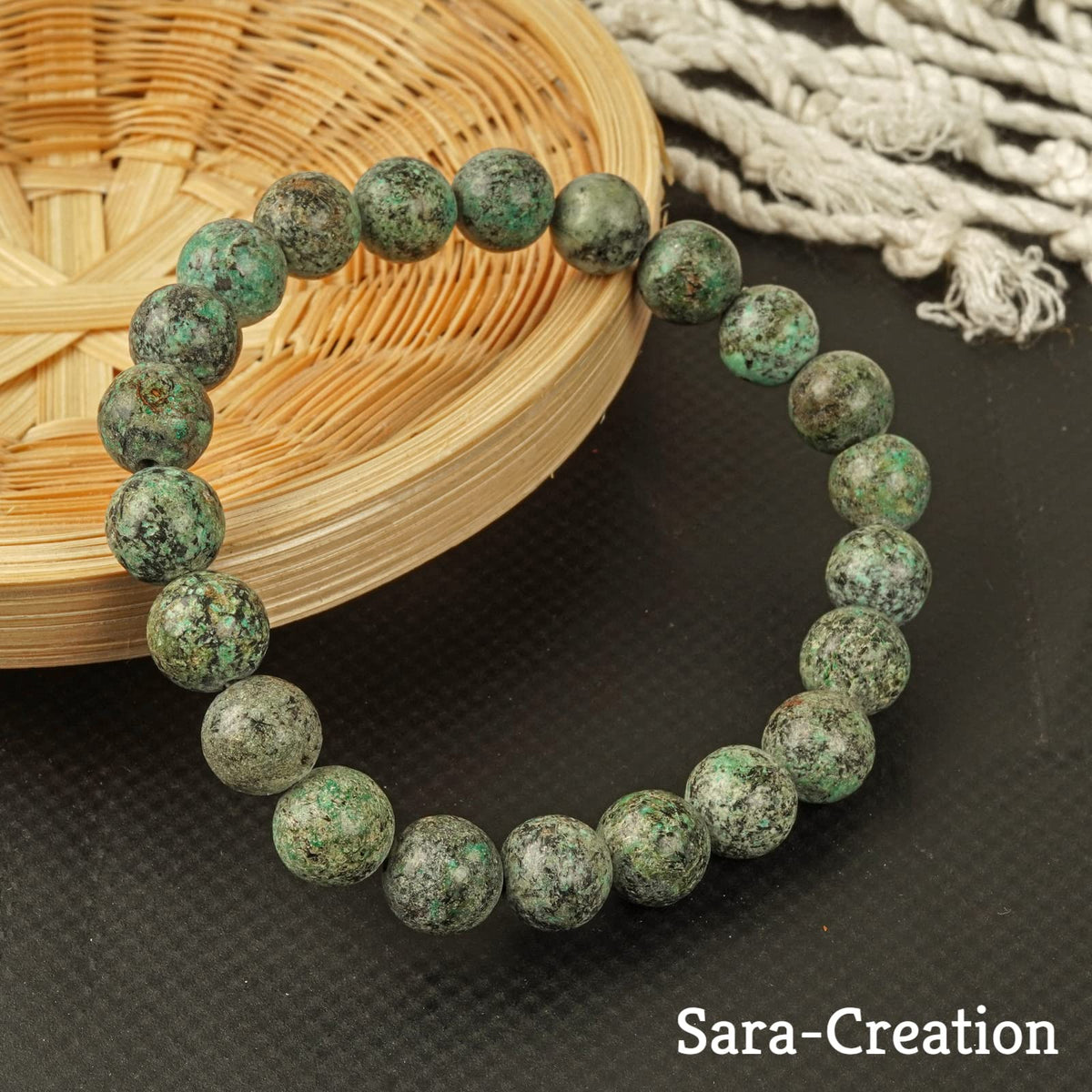 sara creation Tibetan Texture Turquoise Stone Bead Bracelet - Adjustable Natural Gemstone Bracelets - Healing For Girl Women Men