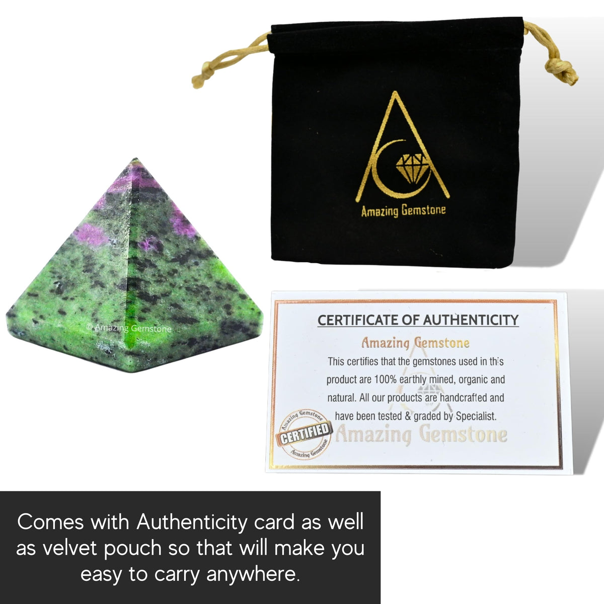 Amazing Gemstone Ruby Zoisite Pyramid Crystal Healing Stones - 1" Great Pyramid Figurine of Natural Stone Pyramid for Meditation, Reiki, Chakra Balancing and Crystal Pyramids Grid