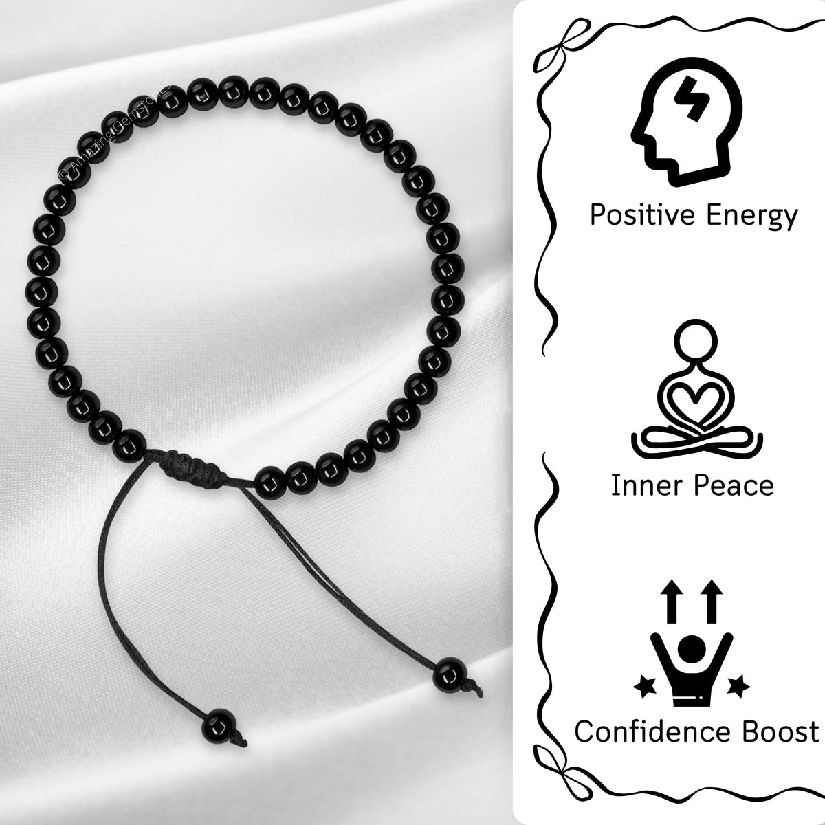 Amazing Gemstone Black Obsidian Anklet Ankle Bracelets for Women - Waterproof Beaded Healing Crystal Anklets, Plus Size Chakra Gemstone Bead Anklet (Stretchy Adjustable - Plain)