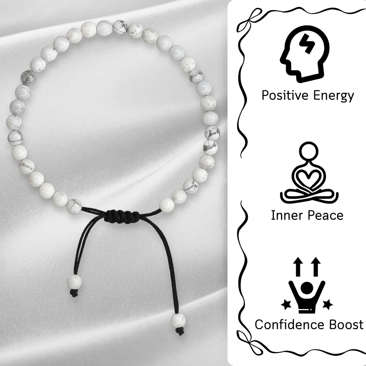 Amazing Gemstone Howlite Anklet Ankle Bracelets for Women - Waterproof Beaded Healing Crystal Anklets, Plus Size Chakra Gemstone Bead Anklet (Stretchy Adjustable - Plain)