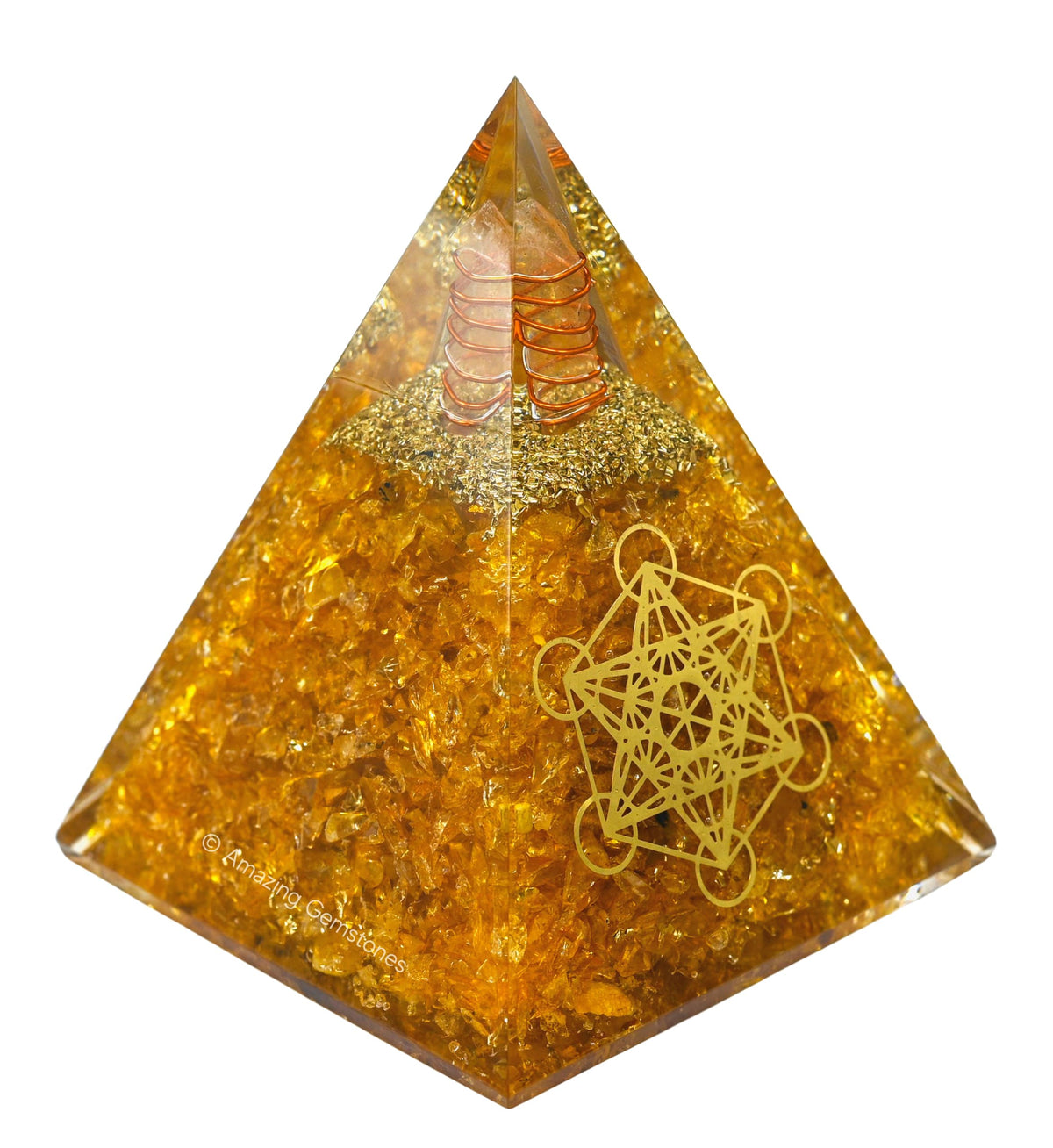 Amazing Gemstone Organite Orgone Pyramid Extra Large 105 MM - Orgone Energy Pyramid with Citrine Crystals and Healing Stone - Orgonite Pyramids Crystals and Positive Energy