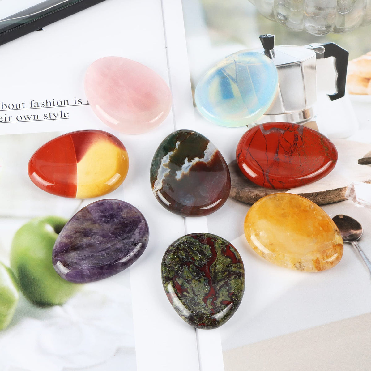 Artistone Opalite Crystal Thumb Worry Stone Hand Carved Healing Crystal Pocket Palm Stone for Anxiety Stress Relief, Meditation Reiki, Water Drop Shaped