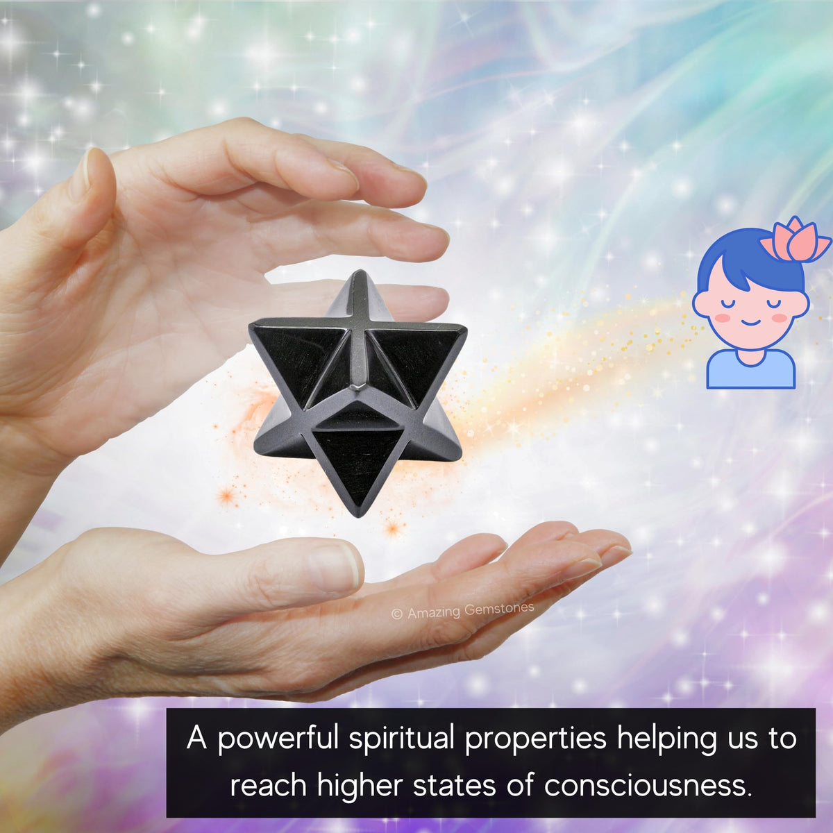 Amazing Gemstone Black Obsidian Merkaba Crystal - 0.75 Inches Metaphysical Merkaba Star for Meditation - Energetic Tetrahedron Crystal and Healing Stones for Spiritual Growth and Healing (15-20mm)
