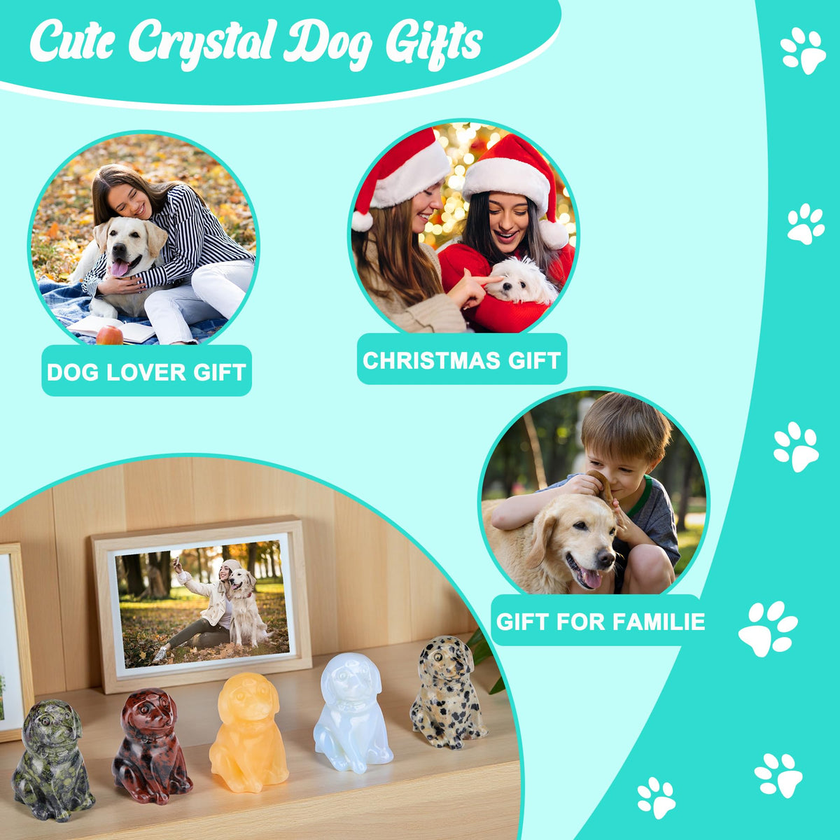 CrystalTears Dalmation Spot Jasper Crystal Dog Ornament, Cute Dogs Gifts for Women Dog Lovers Men Christmas, 1.5” Lucky Healing Gemstone Labrador Dogs Puppy Figurine Statue for Home Office Desk Decor