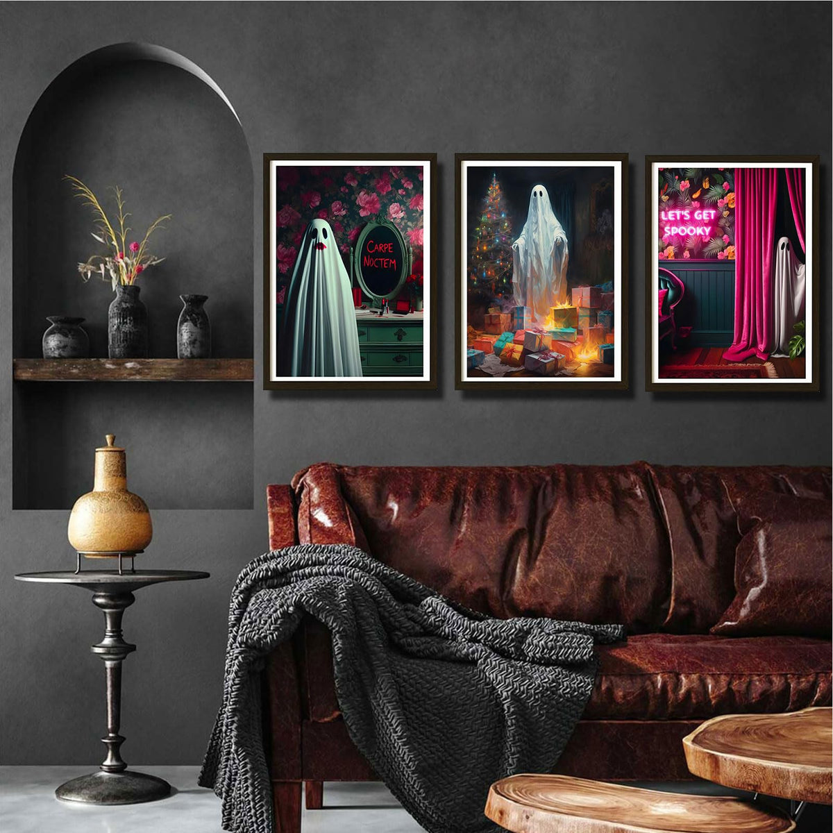 9Pcs Halloween Ghosts Canvas Wall Art Fashion Funny Gothic Romantic Couple Cute Ghost Wall Decor Pictures Horror Creepy Dark Academia Posters Prints for Modern Home Hotel Room Decoration Unframed
