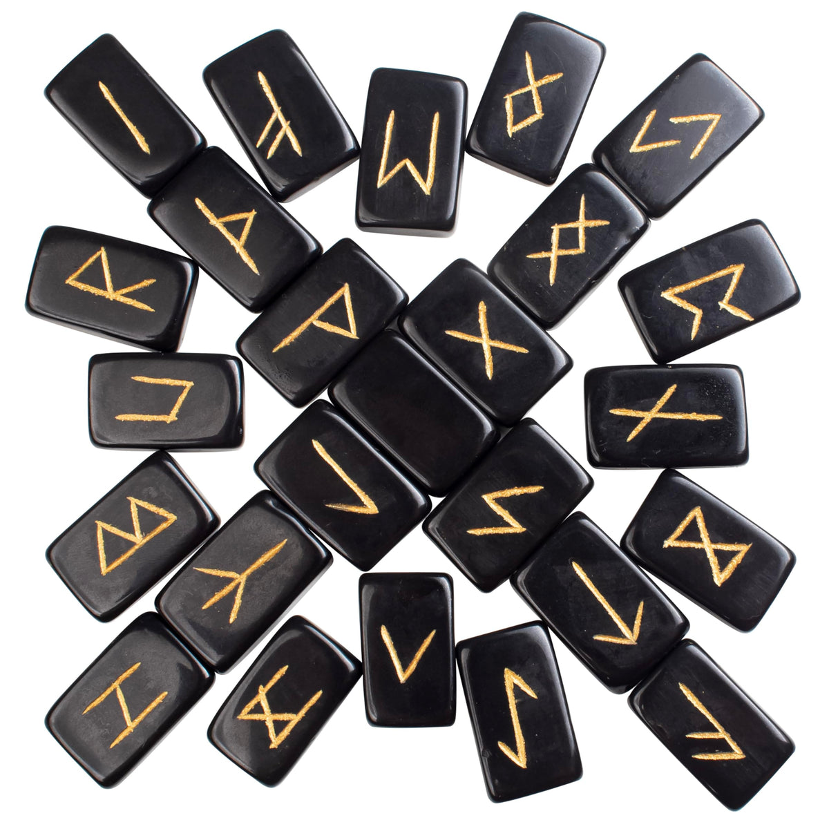 Crocon Black Agate Rectangle Shape Gemstone Runes with Elder Futhark Alphabet Engraved 25 pcs Rune Set Crystal Metaphysical Healing Chakra Reiki Runes Set with a Pouch Fathers day gift Size: 20-25mm