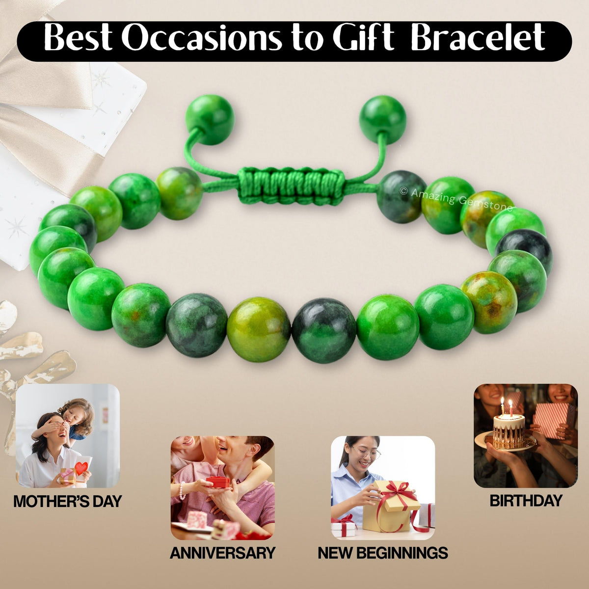 Amazing Gemstone Variscite Bracelet for Women Men's Gifts - Protection Healing Crystal Bracelet - 8mm Gemstone Beaded Adjustable Bracelet