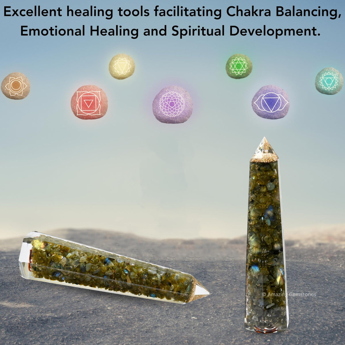 Amazing Gemstone Labradorite Orgonite Orgone Crystal Towers - Large 4.5" Orgonite Crystal Wand Obelisk Tower Point for Meditation, Crystals and Healing Stones Gift and Protection