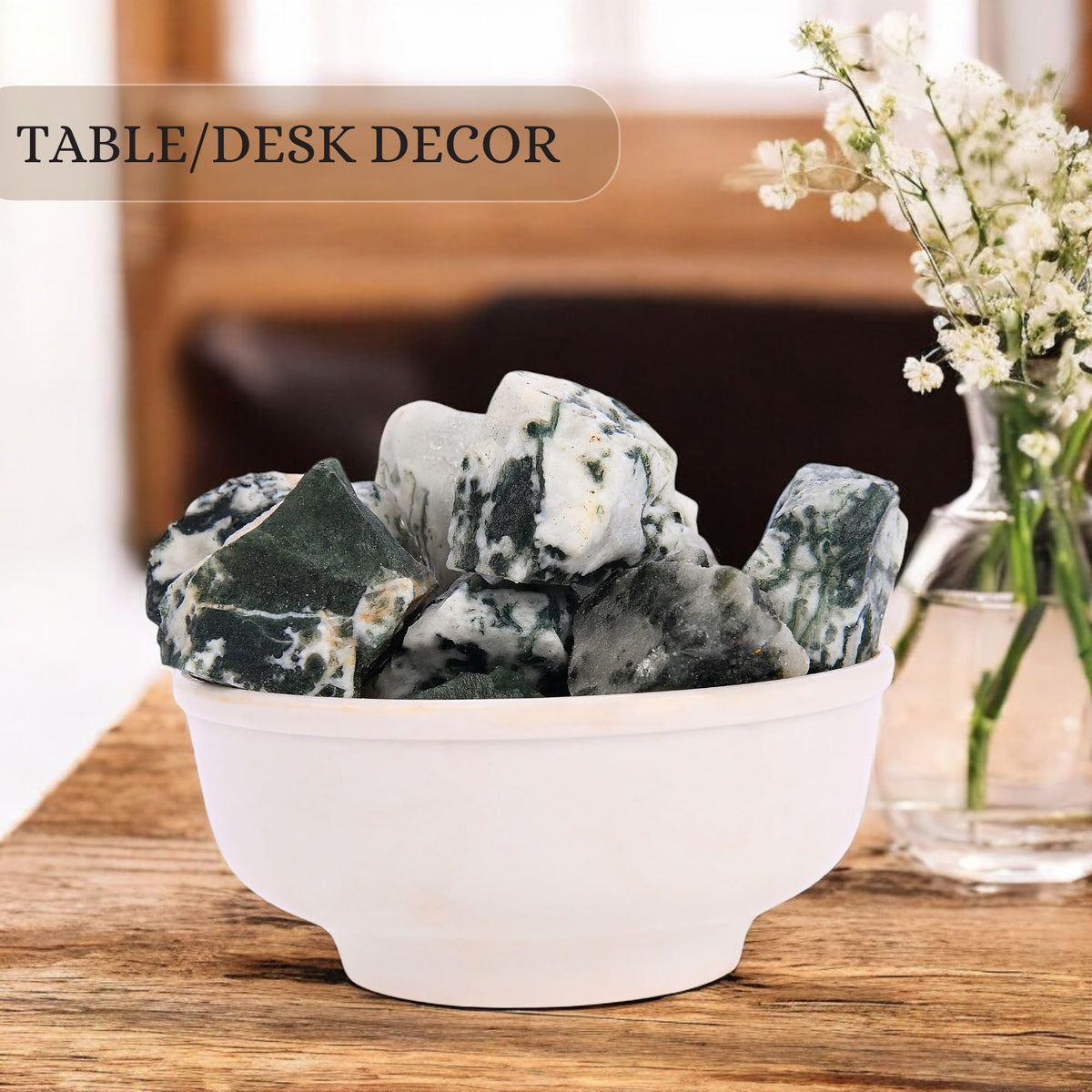 ANAYA AGATE Tree Agate 2 Pcs Raw Crystals Rough Gemstones w/Authenticity Card, Velvet Pouch - Large 1.25–2.0" Raw Stones for Tumbling, Cabbing, Polishing, Cutting Natural Healing Crystals for Home Decor, DIY Stones