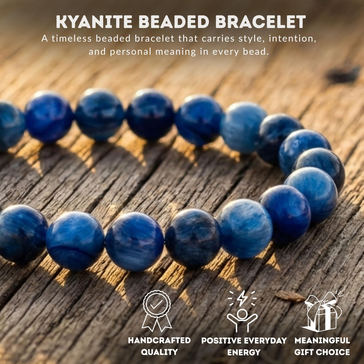 Cherry Tree Collection Kyanite Beaded Bracelet – Genuine 8mm Gemstone Stretch Bracelet for Men & Women – Handmade Crystal Bracelet - (Kyanite - S)
