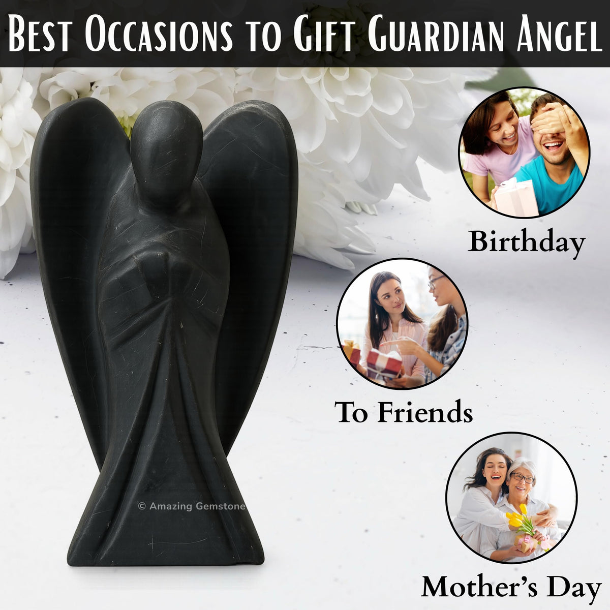 Amazing Gemstone Shungite Angel - Shungite Crystal Angel and Pocket Guardian Angel Crystal Figurines (1.5 Inches)
