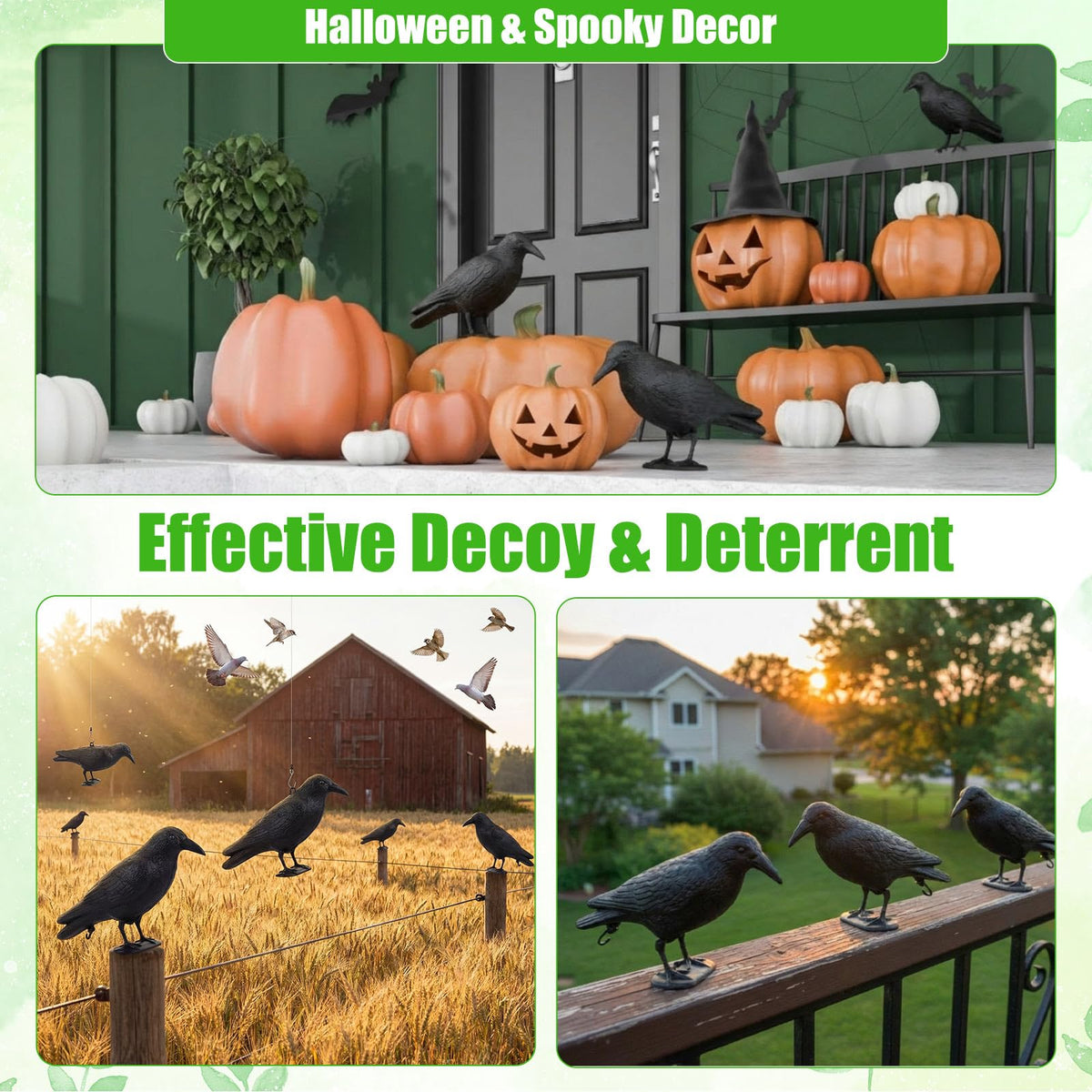 Novabright 6 Pcs Realistic Crow Decoys-Life Sized Simulation Crow Statue, Hunting Bait Decoys, Black Crows Decoy Figuring with Feet Stake for Hunting Halloween Party Yard Garden Decoration