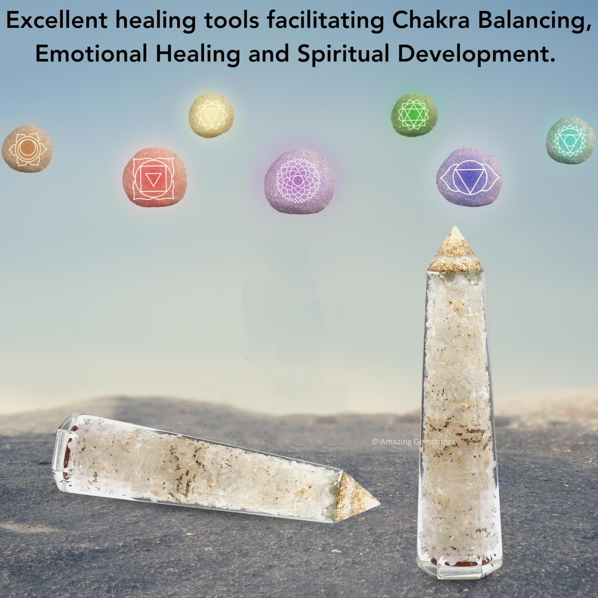 Amazing Gemstone Clear Quartz Orgonite Orgone Crystal Towers - Large 4.5" Orgonite Crystal Wand Obelisk Tower Point for Meditation, Crystals and Healing Stones Gift and Protection