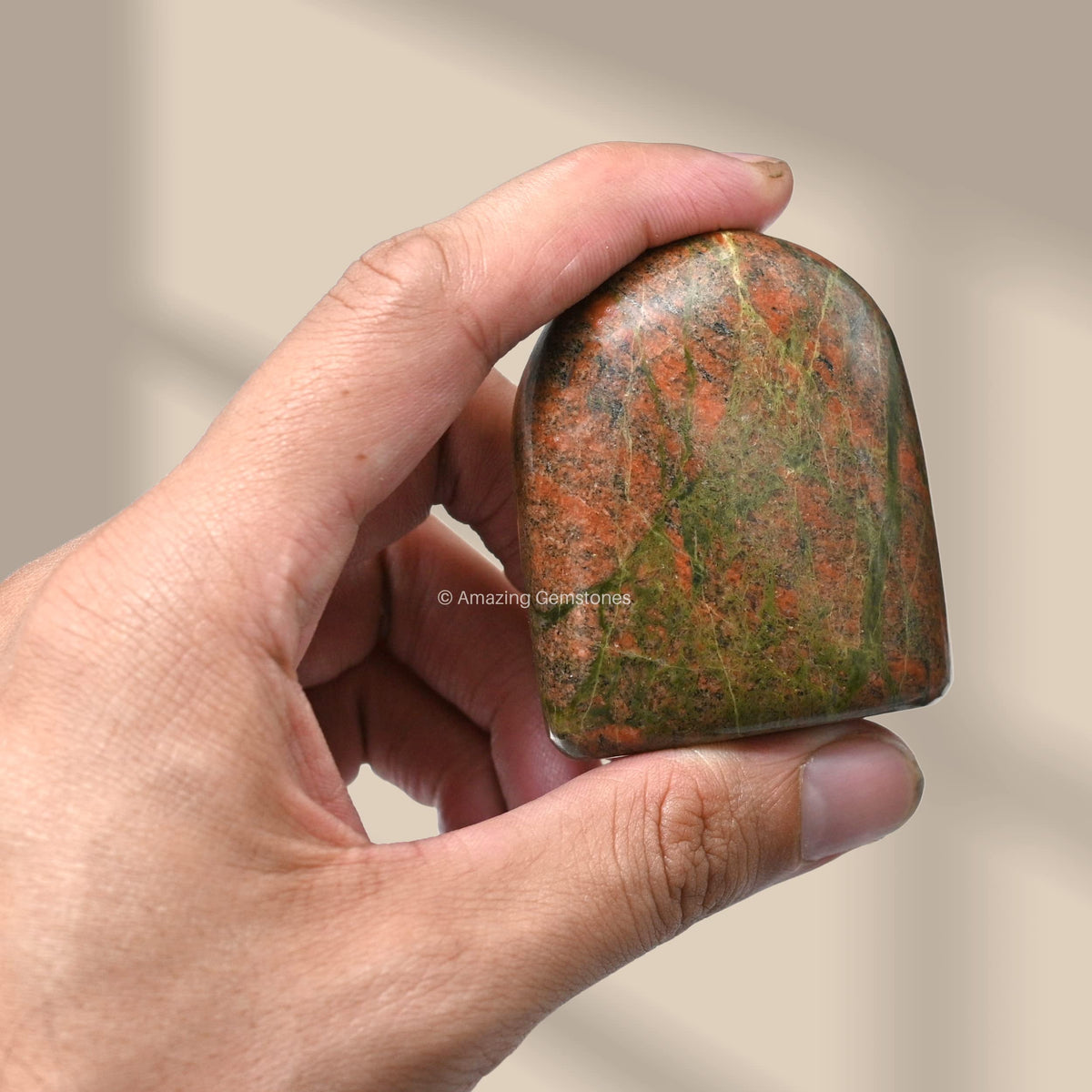 Amazing Gemstone Large Unakite Crystal Standing Palm Stone -Unakite Palm Stones and Crystals, A++ Grade Gemstones and Crystals - Healing Crystals and Healing Stones Office Home Decor Gifts