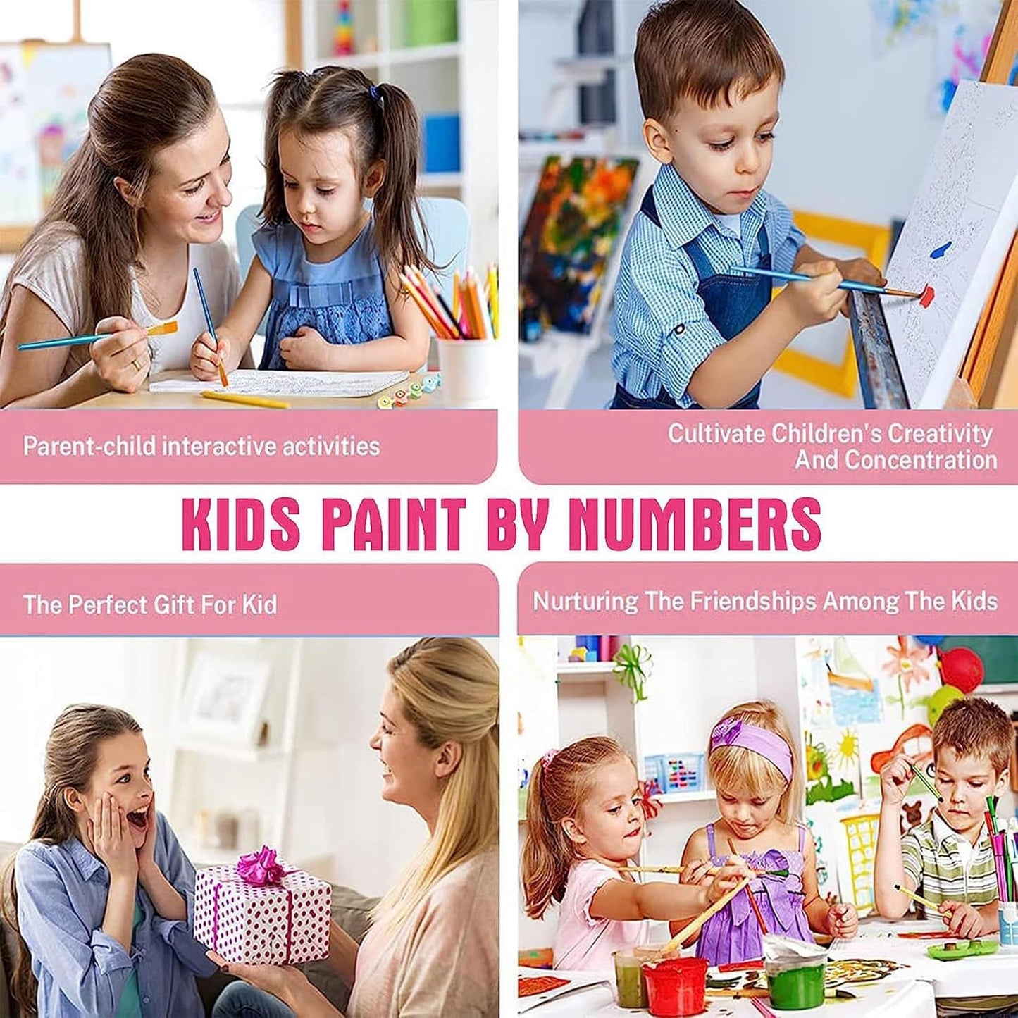 CraftyTime 6 Pack Framed Paint by Numbers Kit for Kids- Cartoon Painting Kits for Kids Ages 4-8-12, Cartoon Easy Paint by Numbers with Frame 8x8 Inch
