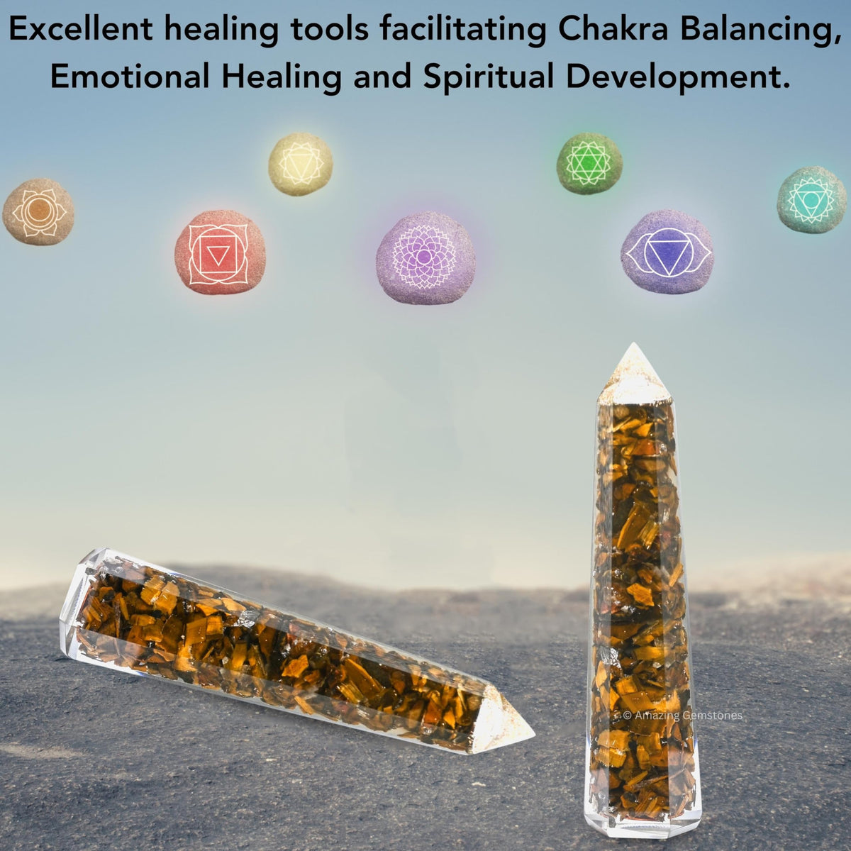 Amazing Gemstone Tiger Eye Orgonite Orgone Crystal Towers - Large 4.5" Orgonite Crystal Wand Obelisk Tower Point for Meditation, Crystals and Healing Stones Gift and Protection