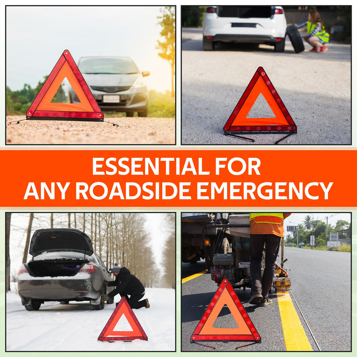 MYFULLY 2 Pack Emergency Warning Triangle and Reflective Safety Vest Set – Foldable Reflective Roadside Triangles, Essential Car Emergency Kit for Vehicle Breakdowns and Road Safety